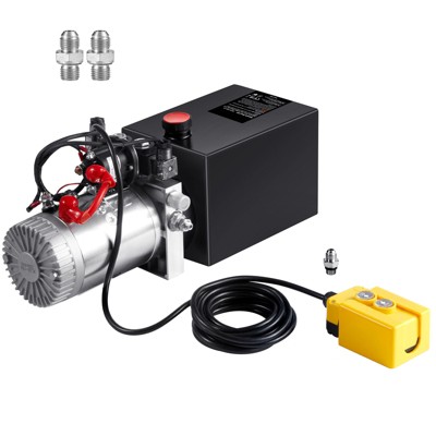 VEVOR Hydraulic Pump, 6 Quart Hydraulic Power Unit, Double Acting Dump Trailer Pump, 0.91 GPM Flow Rate, 3200 PSI Max Relief Pressure,Black