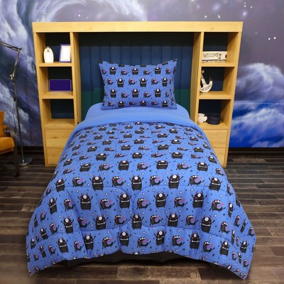 4 Pcs Twin Microfiber All-season Monster Pattern for Kids Bedroom Comforter Bedding Sets Blue Black - PiccoCasa