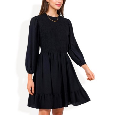 Anna-Kaci Women's Smocked Waist Ruffle Hem Fashion Dress with Puff Sleeves