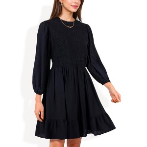 Anna-Kaci Women's Smocked Waist Ruffle Hem Fashion Dress with Puff Sleeves - 1 of 4