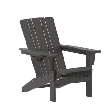 Emma and Oliver Adirondack Chair with Cup Holder, Weather Resistant HDPE Adirondack Chair
