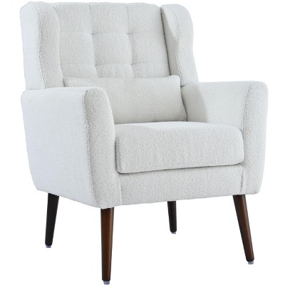 Airsurfer Modern Chenille Accent Chair with Pillow, Comfy Upholstered Armchair for Living Room/Bedroom, Solid Wood Legs