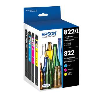 Epson 822XL Black 822 C/M/Y 4pk Ink Cartridges - Black Cyan Magenta Yellow (T822XL-BCS)