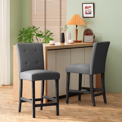 Fabric Button Tufted 26" Counter Stools, Set of 2 with Waffle Stitch Backrest, Upholstered Seat and Rubberwood Frame for Kitchen