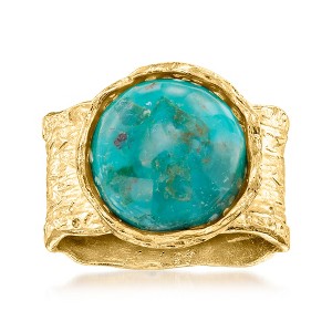 Ross-Simons Turquoise Wide-Band Ring in Textured and Polished 18kt Gold Over Sterling - 1 of 4