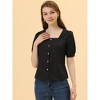 Allegra K Women's Cotton Square Neck Pearl Beaded Front Short Sleeve Peasant Elegant Blouses - 2 of 4