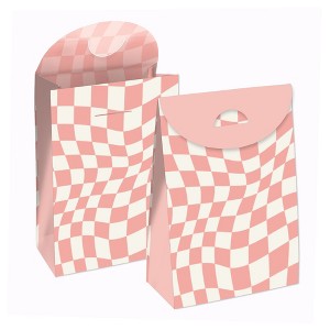Big Dot of Happiness Pink Checkered Party - Gift Favor Bags - Party Goodie Boxes - Set of 12 - 1 of 4