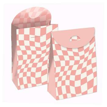 Big Dot of Happiness Pink Checkered Party - Gift Favor Bags - Party Goodie Boxes - Set of 12