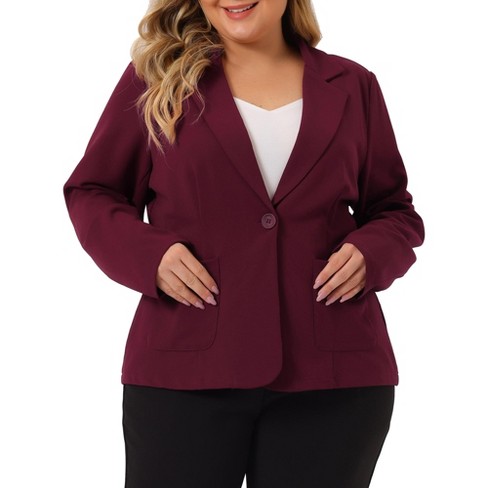 Agnes Orinda Women's Plus Size Work Formal Notch Lapel Buttons Front  Pockets Blazers Burgundy 2X