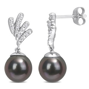 EVERLY JEWELRY | Metal Cultured Pearl and Diamond Accent Drop Earrings - Multiple Metal Type and Pearl Color Options. - 1 of 4