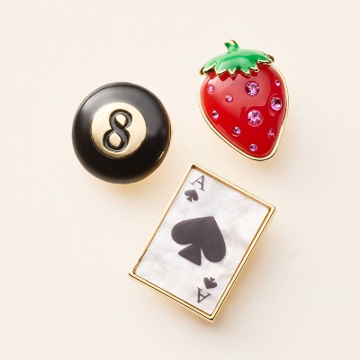 3pk Mixed Novelty Pin Set -kate spade new york x Target Black/White/Red