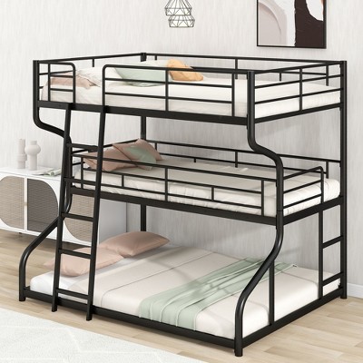 NicBex Twin XL over Full XL Bunk Bed Metal Frame Triple Bed Frame with Guardrails, Long and Short Ladders, No Box Spring Required, Space Saving