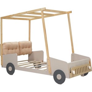 Acekool Car-Shaped Platform Bed Frame for Kids, with Headboard Pillow, Ceiling Cloth Canopy, LED Lights, No Box Spring Needed - 1 of 4