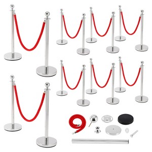 Coucheta Commercial Stainless Steel Stanchion Posts with Red Velvet Ropes, Quick Setup, Crowd Control Posts and Ropes, Event Barrier with Hollow Base - 1 of 4
