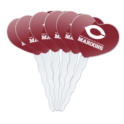 University of Chicago Maroons Logo Heart Love Cupcake Picks Toppers Decoration Set of 6