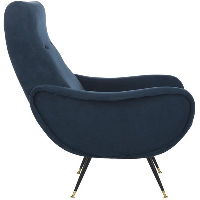 Transitional Navy Velvet Accent Chair with Gold Cap Legs, 29"W