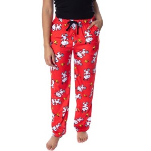Peanuts Women's Snoopy And Woodstock Allover Print Smooth Fleece Pajama Pants - 1 of 4