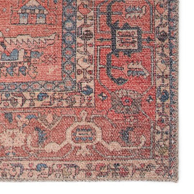 Galina Red and Blue Polyester Medallion Runner Rug 2'6" x 7'6"