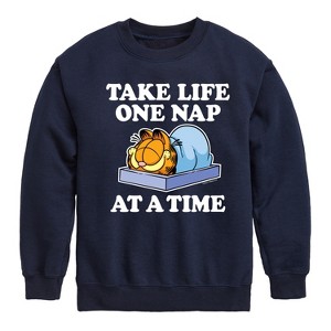 Boys' - Garfield - Take Life One Nap Graphic Long Sleeve Fleece Sweatshirt - 1 of 4