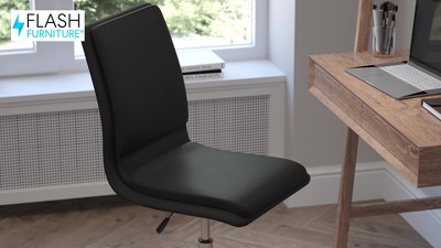 Ergonomic Black LeatherSoft Armless Swivel Task Chair with Chrome Base
