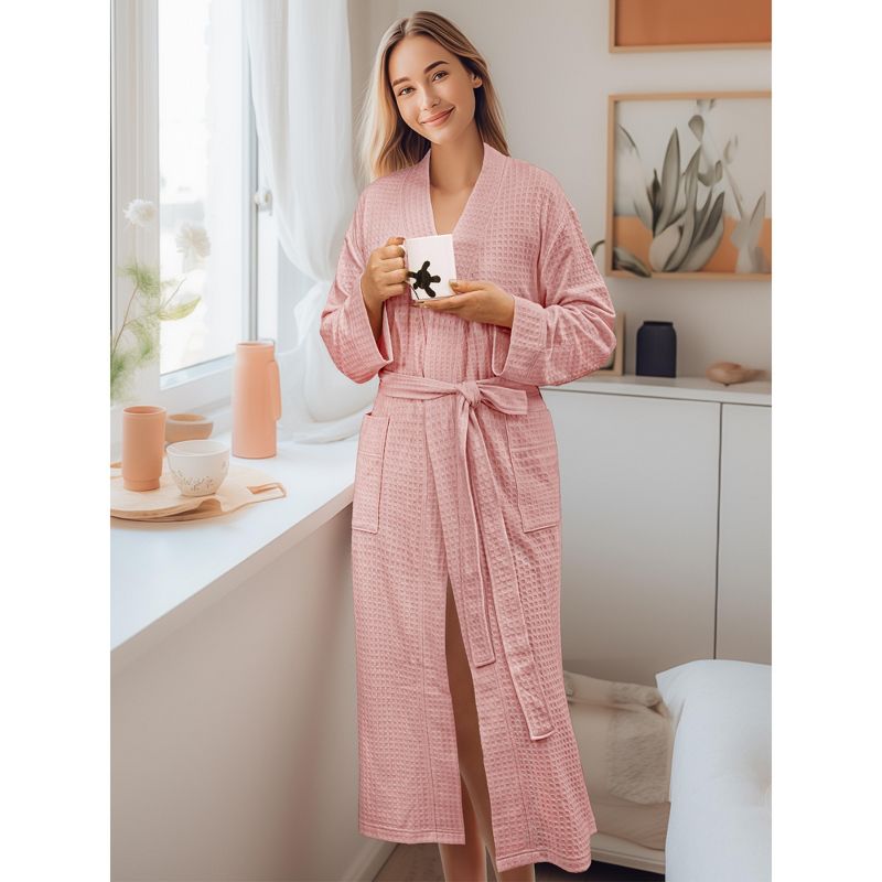 PAVILIA Women Waffle Knit Robe, Soft Cozy Breathable Lightweight Long Bathrobe with Side Pockets for Shower Spa House, 5 of 8