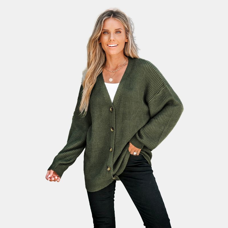 Women's Forest Green V-Neck Buttoned Cardigan - Cupshe, 1 of 8