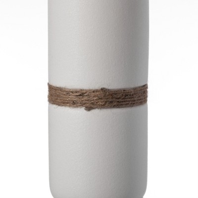 Tiny White Ceramic Cylinder Table Vase Set with Twisted Cord Trim