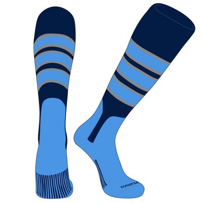 PEAR SOX OTC Baseball Softball Stirrup Socks (C, 7in) Navy, Silver, Sky Blue, Sky Blue