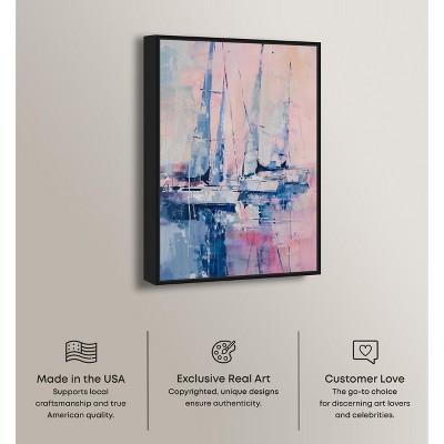 Pastel Sea Breeze Sailing Canvas Wall Art with Black Frame, 21" x 31"