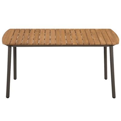 Large Brown Acacia Wood and Steel Outdoor Dining Table