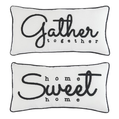 Transpac Fabric Embroidered Home/Gather Pillow Set of 2 Everyday Home Decorations