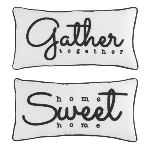Transpac Fabric Embroidered Home/Gather Pillow Set of 2 Everyday Home Decorations - 1 of 1