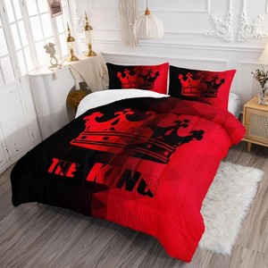 Acoinel 3 Pcs Gradient Crown Truck Lightwight Ultra Soft Comforter Set with 2 Pillowcases, QUEEN, Red - 1 of 4