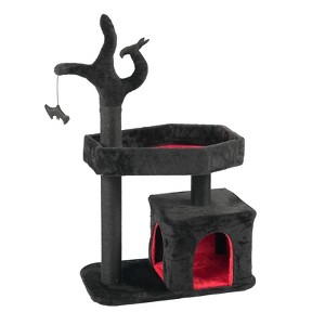 Gulches Black Red Gothic Cat Tree 44 inch Large Cats Heavy Duty MDF Velvet Coffin Bed Bat Toy Sisal Posts Tower Furniture - 1 of 4