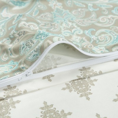 Sage Green Damask Microfiber Twin Duvet Cover Set