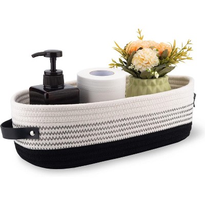 ATTOP Cotton Rope Toilet Basket Bathroom Decor Baskets, Toilet Paper Holder Basket, Farmhouse Home Decor Organizing Small Baskets 13"x5.9"x4" Black