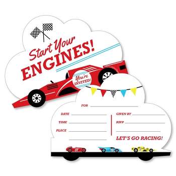 Big Dot of Happiness Let's Go Racing - Racecar - Shaped Fill-in Invites - Birthday Party or Baby Shower Invite Cards with Envelopes - Set of 12