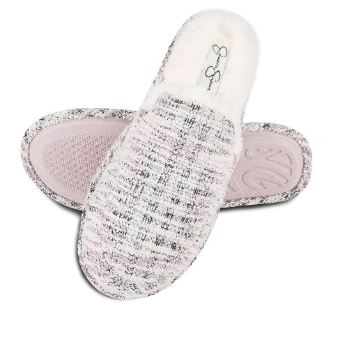 Jessica Simpson Women s Indoor outdoor Plush Open Back Smoking Slippers Pink Slipper medium Target