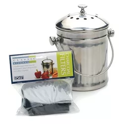 RSVP Endurance Stainless Steel Compost 0.5 Gallon Compost Pail - Silver