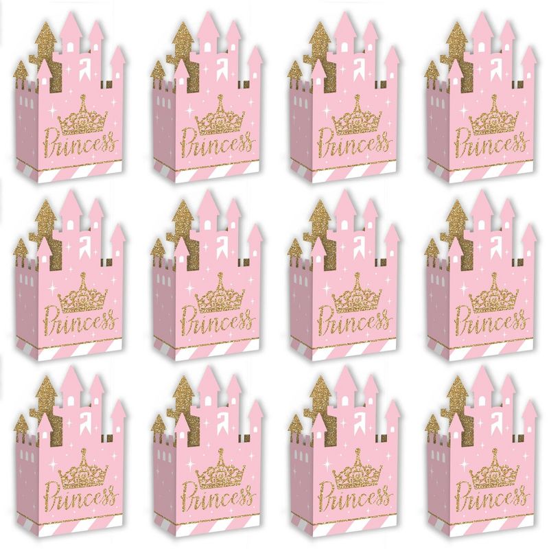 Big Dot of Happiness Little Princess Crown - Pink and Gold Princess Baby Shower or Birthday Party Favor Gift Boxes - Castle Boxes - Set of 12, 5 of 9