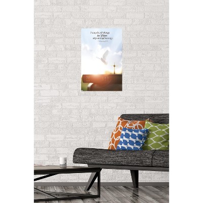 Philippians 4:13 Inspirational White and Gold Vertical Wall Poster