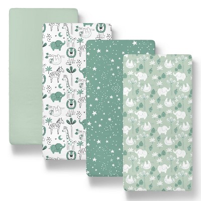 Image of The Peanutshell Green Safari Bassinet Sheets, Green, 4-Pack