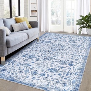 Washable Floral Print Area Rug - Soft Boho Carpet Non-Slip Low Pile Large Accent Rug for Living Room Bedroom Nursery Dining Room - 1 of 4