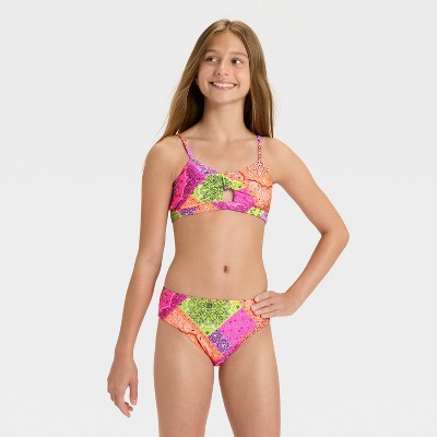 thumbnail image 2 of Tween Girl Frill Sleeve Swimsuit | Tween Swimwear - Tribe Tropical 2 of 13