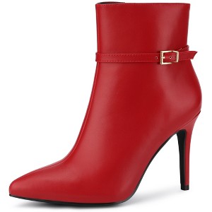 Allegra K Women's Pointed Toe Buckle Strap Stiletto Heels Ankle Boots - 1 of 3