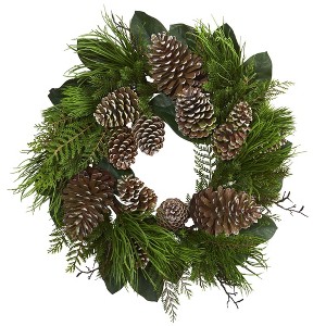 Nearly Natural 28” Pine Cone and Pine Wreath - 1 of 3