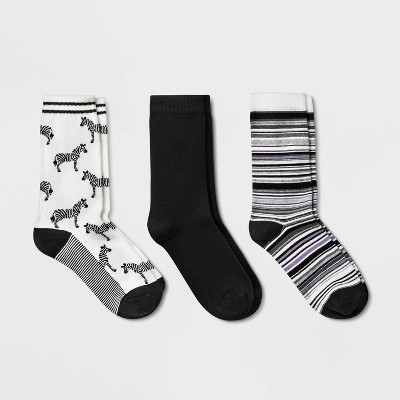 Women's Zebras 3pk Crew Socks - A New Day™ White/Black 4-10