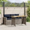vidaXL Outdoor Patio Dining Set– 2 Piece Poly Rattan Furniture w/Cushions – 3-Seater Sofa & Acacia Wood Table - Gray/Navy Blue - 2 of 4