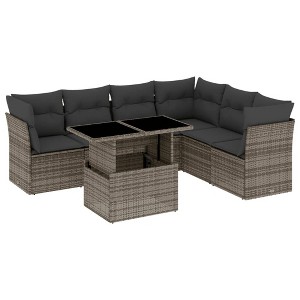 vidaXL 7 Piece Patio Sofa Set with Cushions Gray Poly Rattan - without storage - 1 of 4