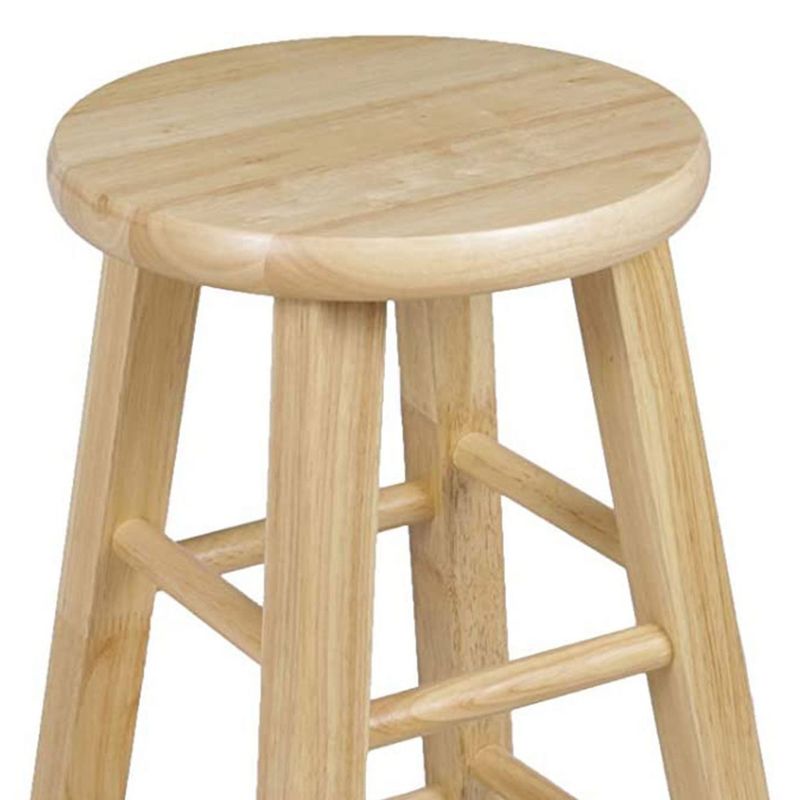 PJ Wood Round-Seat 24 Inch Tall Kitchen Counter Stools for Homes, Dining Spaces, and Bars with Backless Seats, 4 Square Legs, Natural, Set of 2, 2 of 7